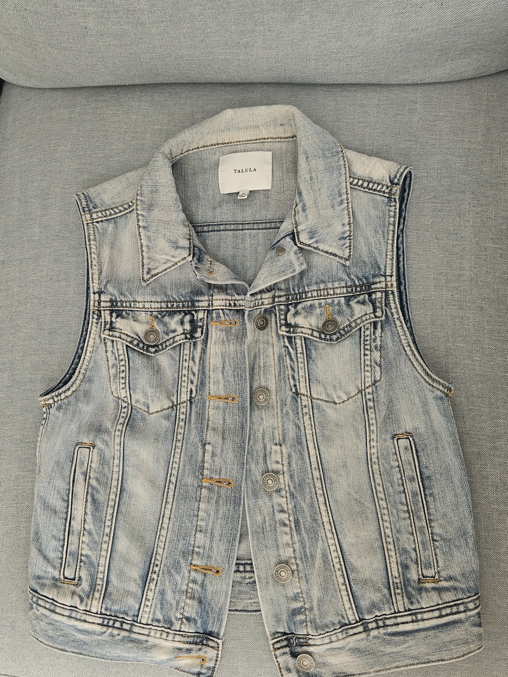 Talula Light Blue Denim Vest with Label Detail